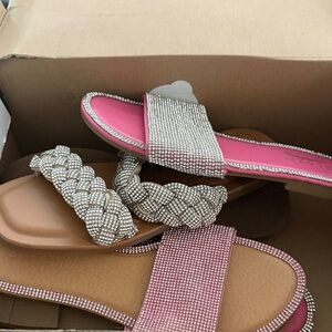Dazzling Pink and Silver Women's Slide Sandals